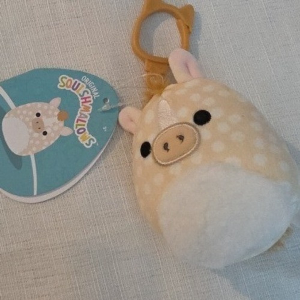 Squishmallows Tulsa Spotted Horse 3.5 Inch Backpack Clip Plush Tan White NWT